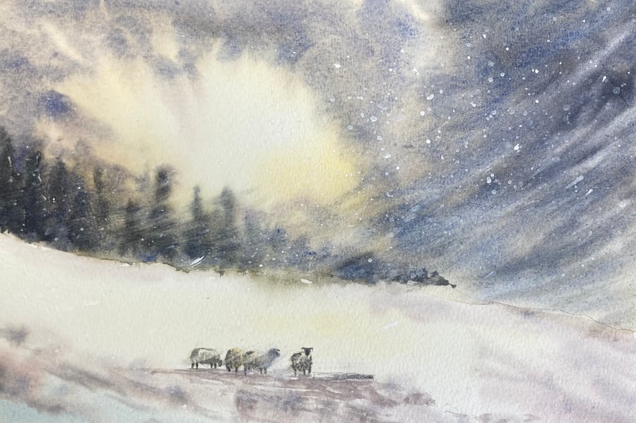 Blizzard (Original Watercolour painting) FULLY MOUNTED 12”x10”