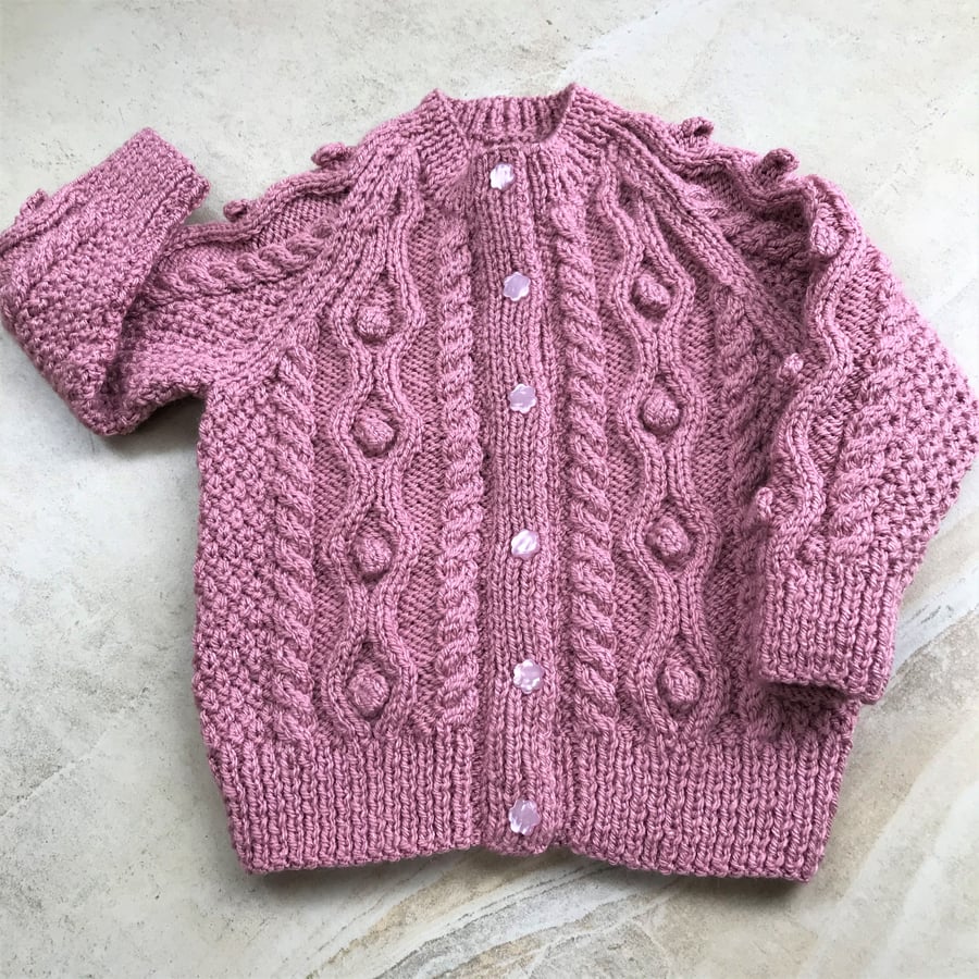 Hand knitted girl's cardigan to fit 1 - 2 years