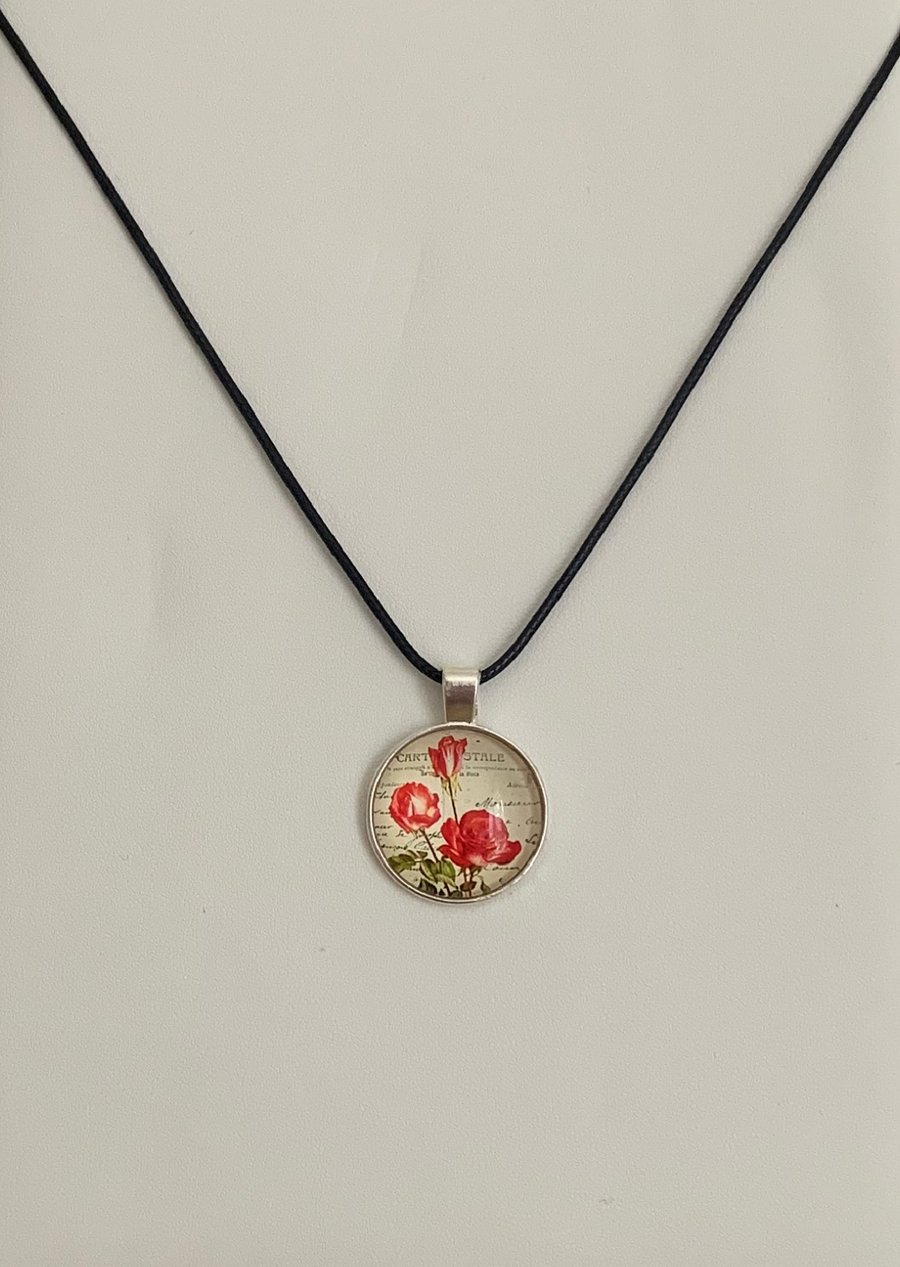 Shabby Chic Floral Glass Pendant Necklace. Design 7