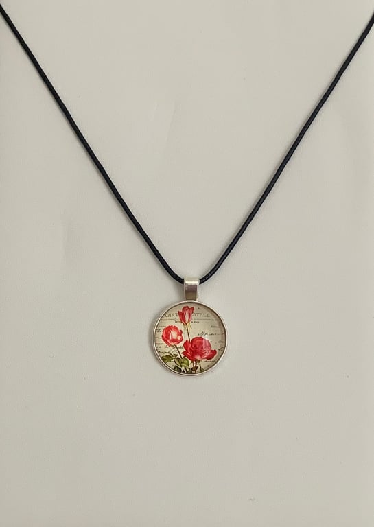 Shabby Chic Floral Glass Pendant Necklace. Design 7