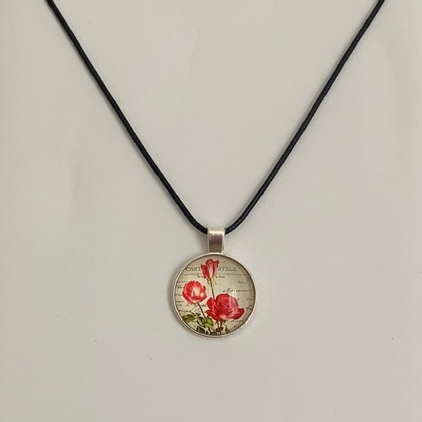 Shabby Chic Floral Glass Pendant Necklace. Design 7
