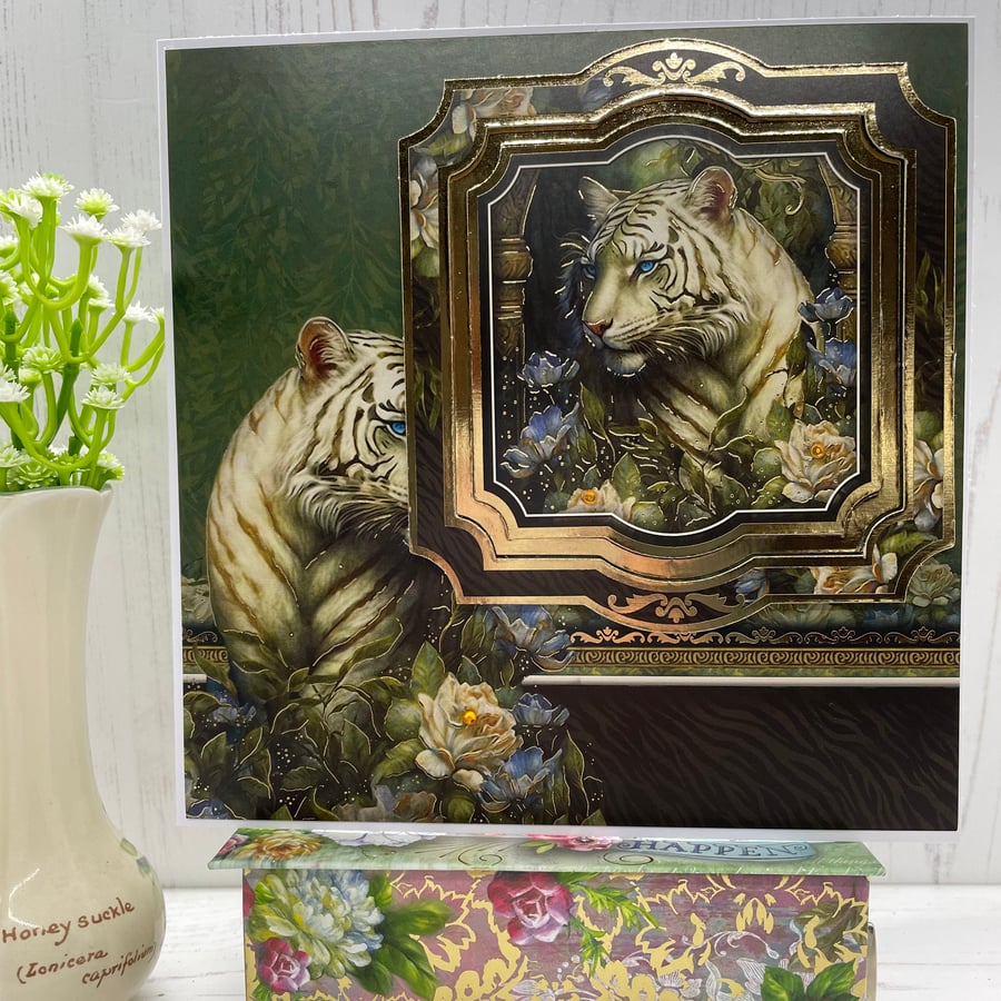 Greeting Card - The Enchanted Realm White Tiger by Carolee Crafts -   C3