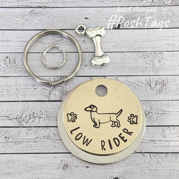 Dachshund Low Rider - sausage dog weiner - pet smaller tags dog ID tag PoshTags 