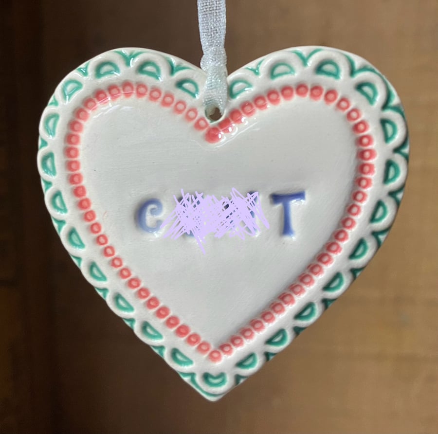 Small Ceramic heart decoration Swear words 