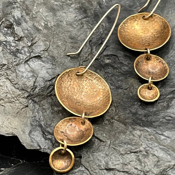 Filled Gold Earrings- Cascading Disks
