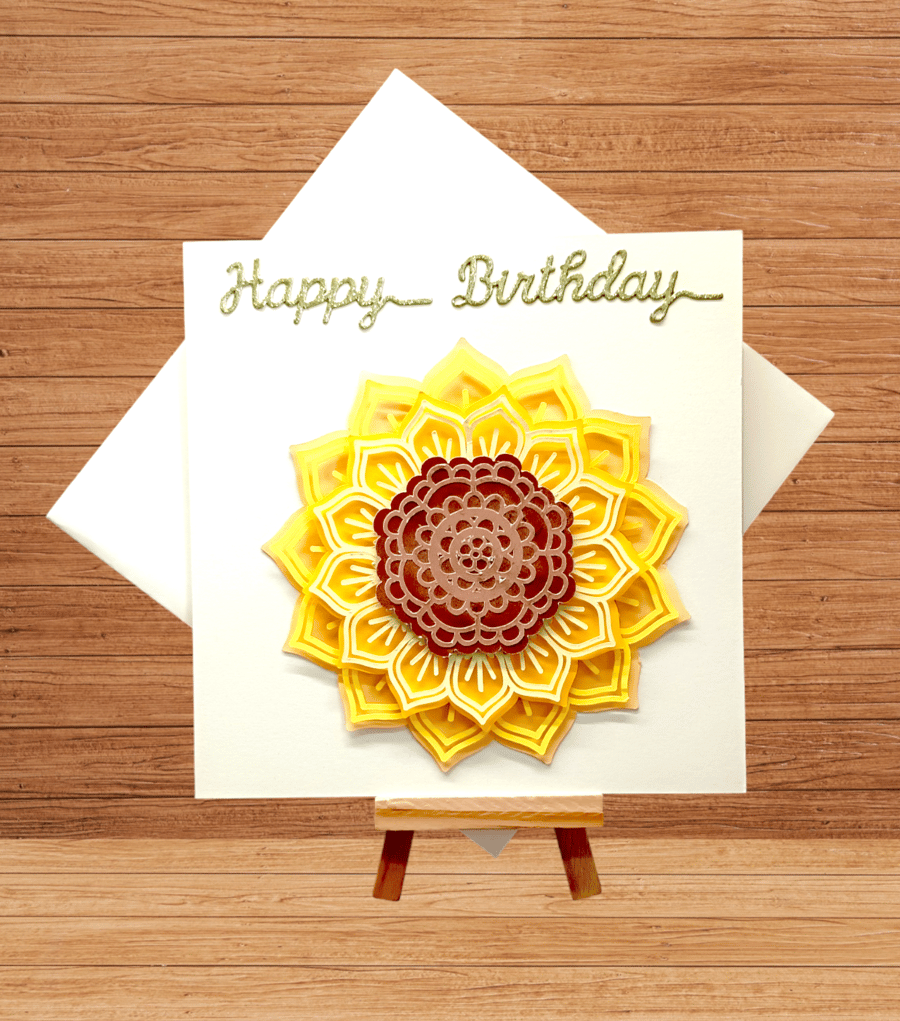 Beautiful layered sunflower Birthday card