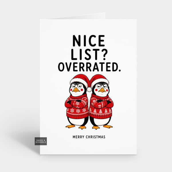 Funny Christmas Card - Cute Grumpy Penguins