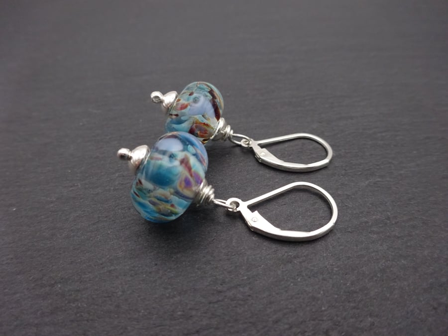 lampwork blue glass earrings