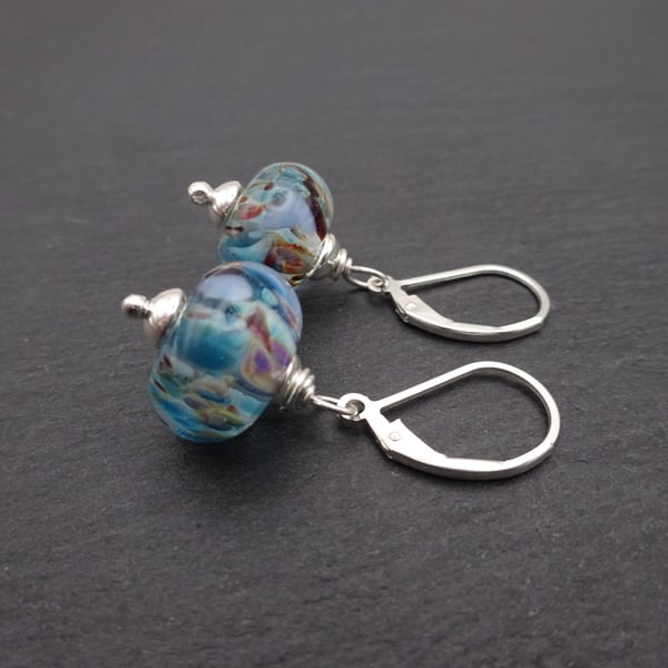 lampwork blue glass earrings