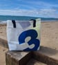 Upcycled Trysail Tote Bag – Large Beach Bag with Blue Number 3 - Image 3