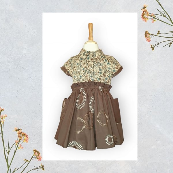Liberty Print Shirt Dress with Embroidered Skirt and Elastic Waist. Age 2-3yrs