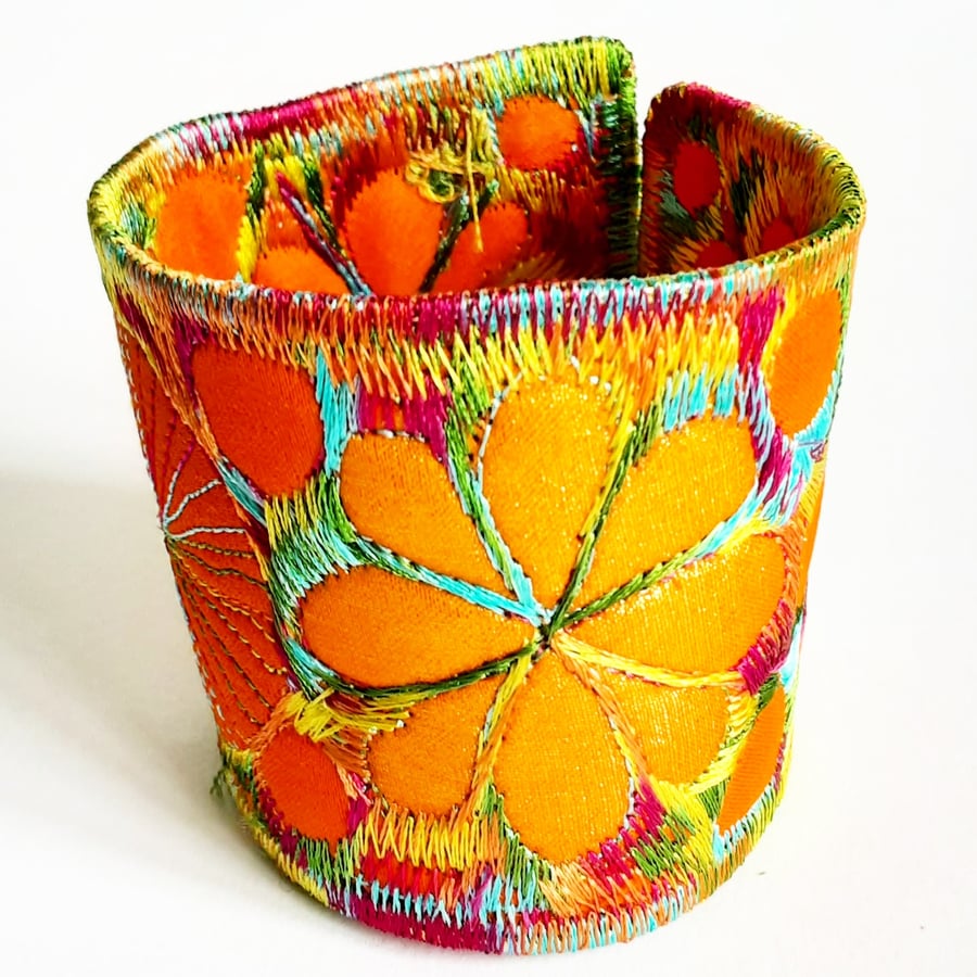 Cuff - Fabric Bracelet with Free Machine Embroidery 