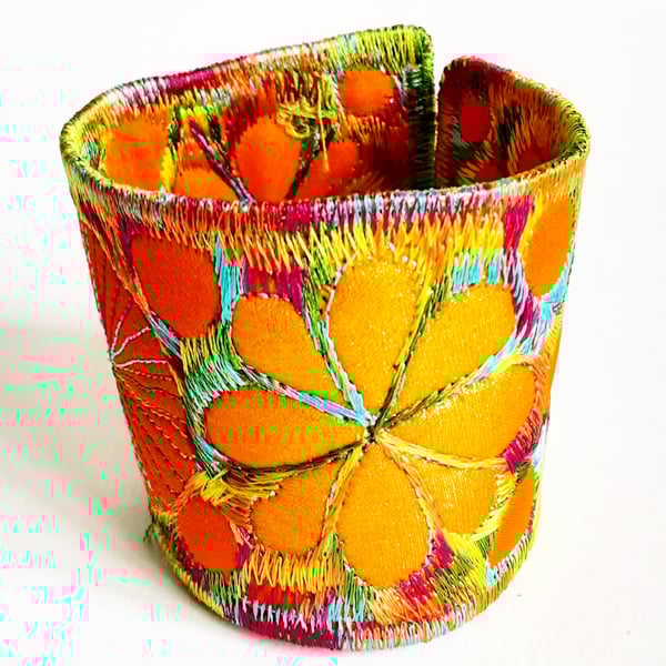 Textile - Cuff - with Free Machine Embroidery 