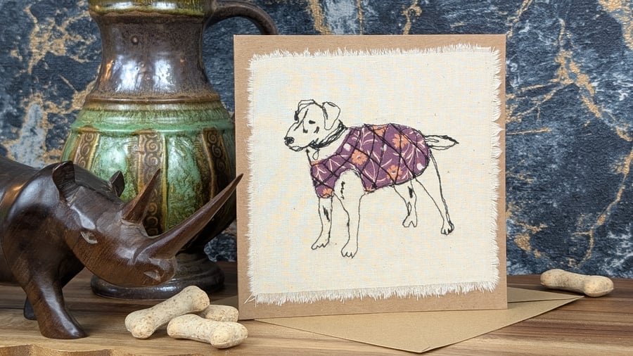 Jack Russell blank card - handmade stitched dog card, birthday, greetings card