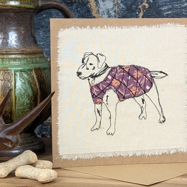 Jack Russell blank card - handmade stitched dog card, birthday, greetings card