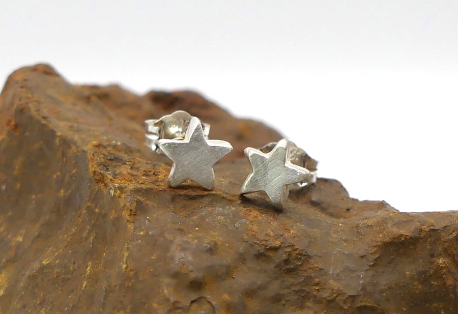 Recycled Sterling Silver Star Stud Earrings.