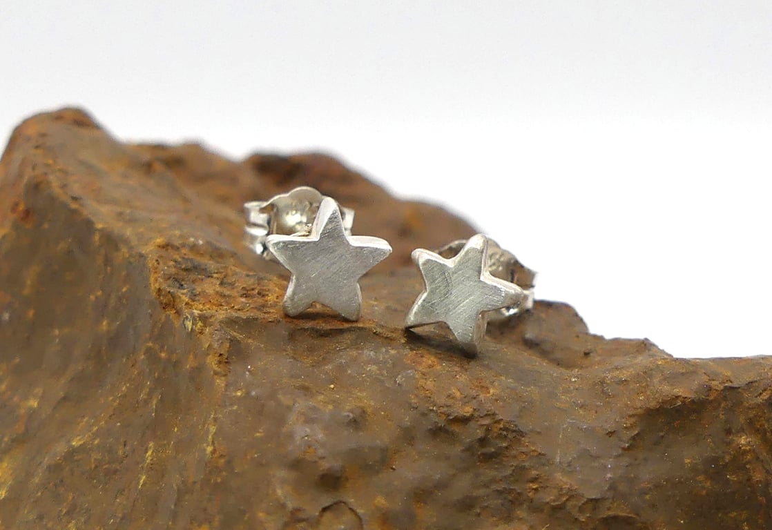 Recycled Sterling Silver Star Stud Earrings.