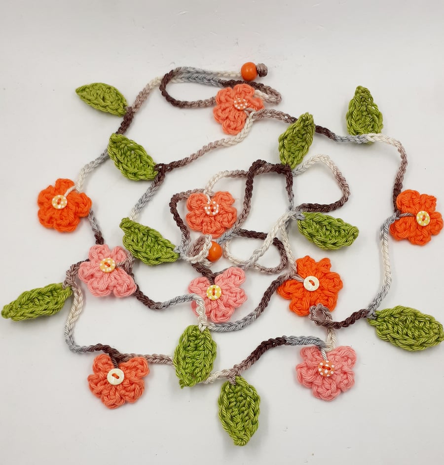 Crochet  Orange Blossom Garland  with Spotty Buttons