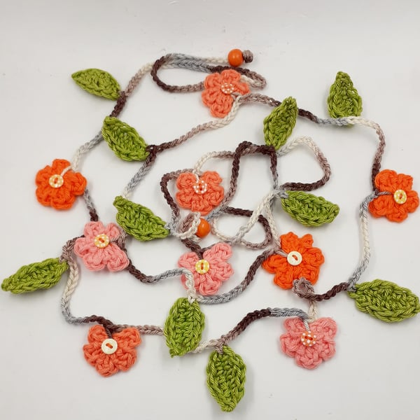 Crochet  Orange Blossom Garland  with Spotty Buttons