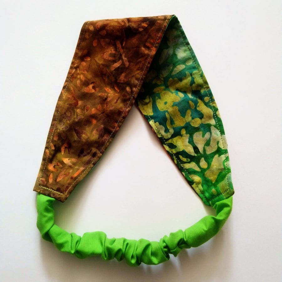 Green and Bronze Batik Reversible Headband