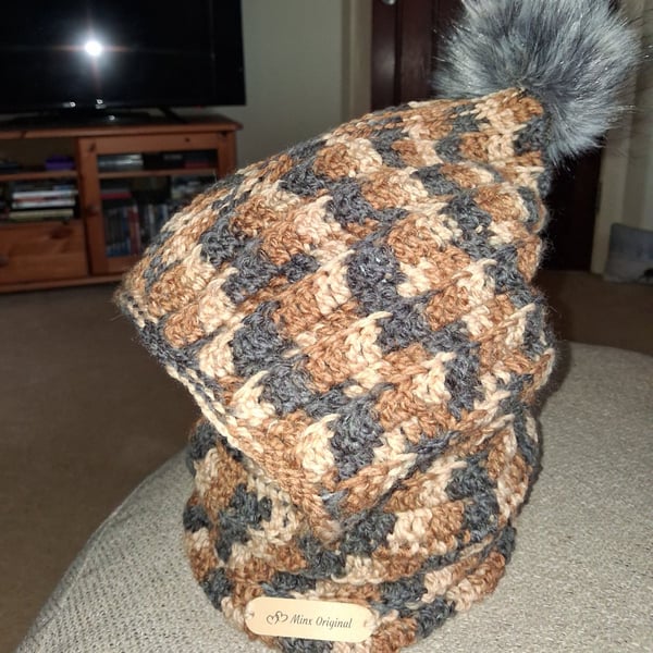 Handmade crochet balaclava, hooded cowl neck warmer.