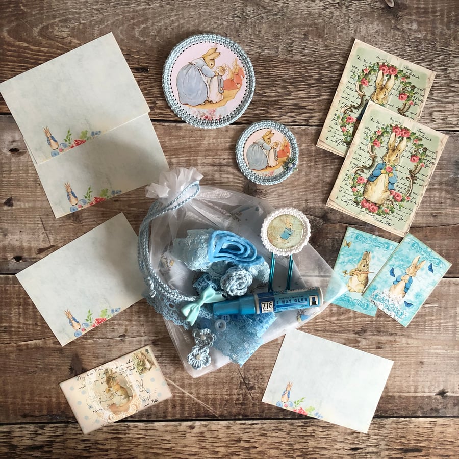 Peter rabbit inspiration journal kit with fabric and glue pen for paper