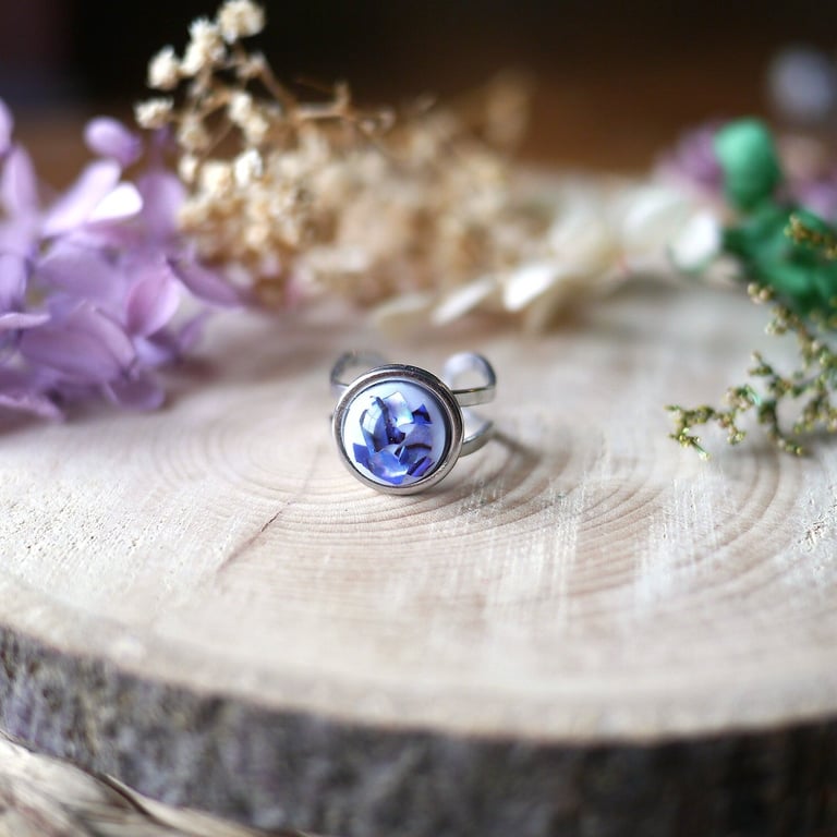 Blue Abalone Shell Stainless Steel Adjustable Ring - Hypoallergenic jewellery
