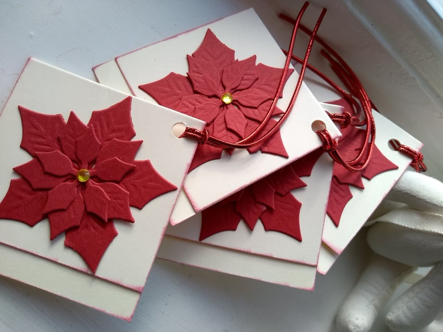 Pack of 4 poinsettia Christmas gift tags