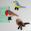 British garden birds felt notice board magnets, kitchen decor, home office decor