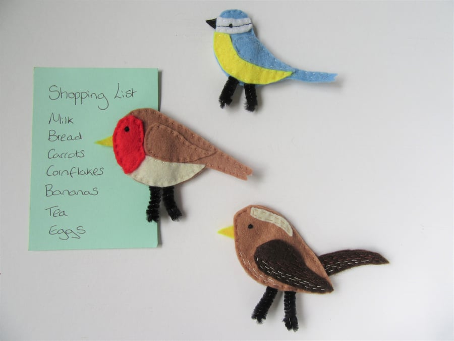 British garden birds felt notice board magnets, kitchen decor, home office decor