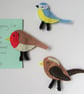 British garden birds felt notice board magnets, kitchen decor, home office decor