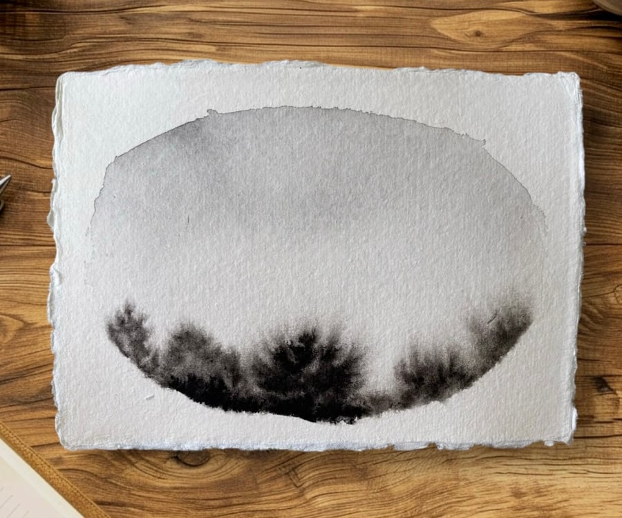 Original watercolour minimalist landscape painting, small watercolour 