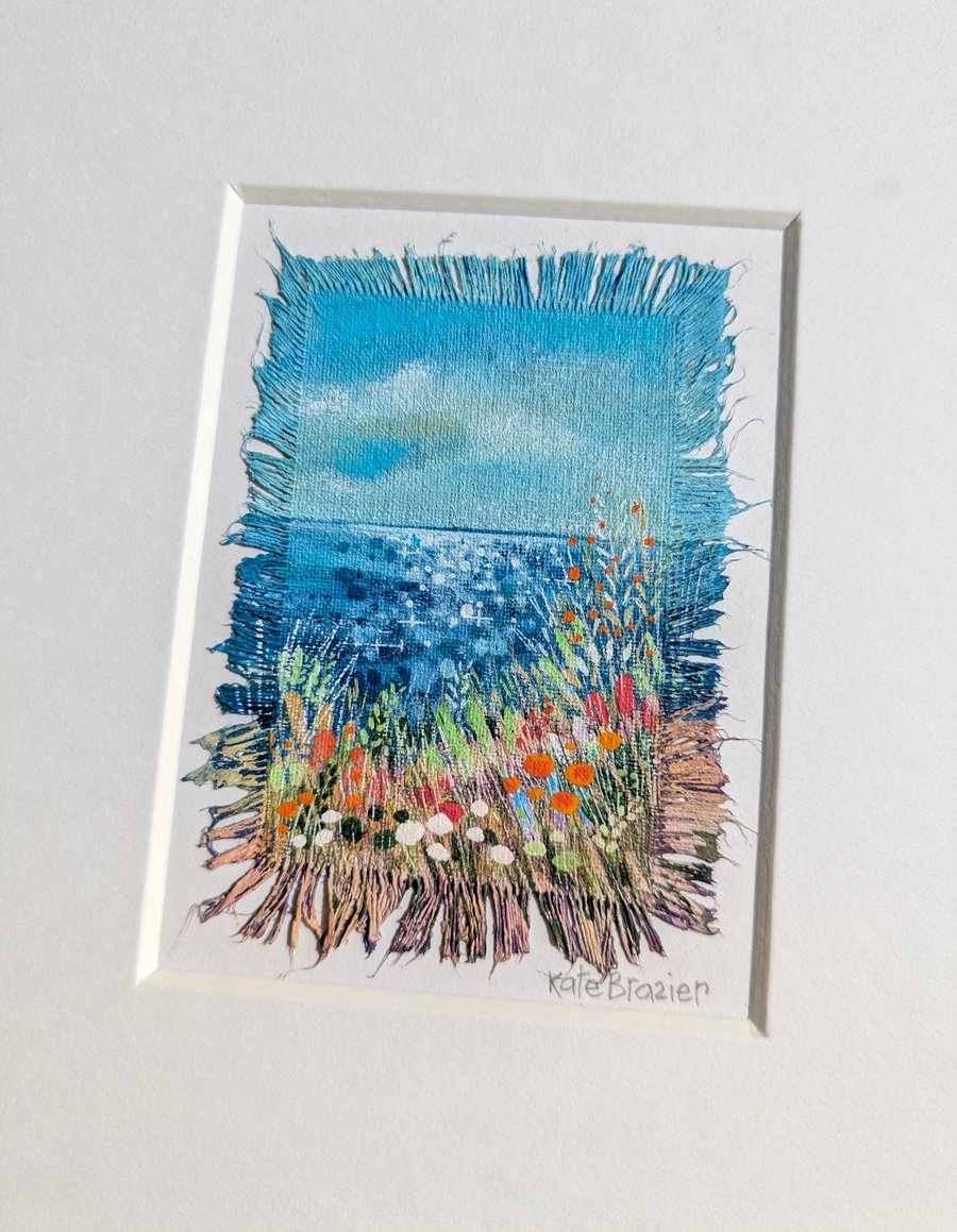 A Secluded View - Original miniature on fabric. A5 Mounted