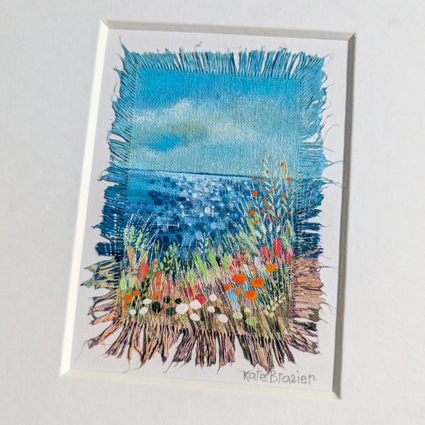 A Secluded View - Original miniature on fabric. A5 Mounted