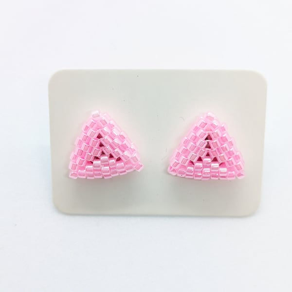 Triangle Stud Earrings - Baby Pink