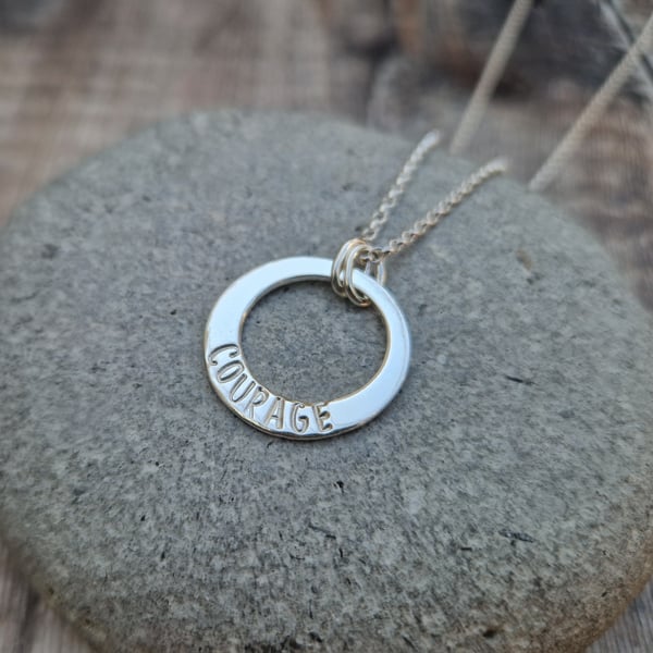 Sterling Silver Hand Stamped Courage Necklace - Motivational Empowerment