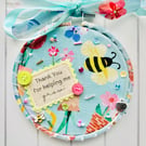 Thank You For Helping Me Grow,  Bee Teacher Gift, Flower Market Hoop, 