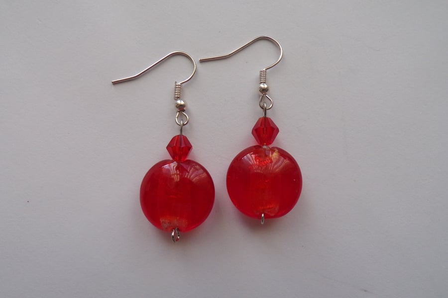 Red Earrings, red bead earrings, red beaded earrings