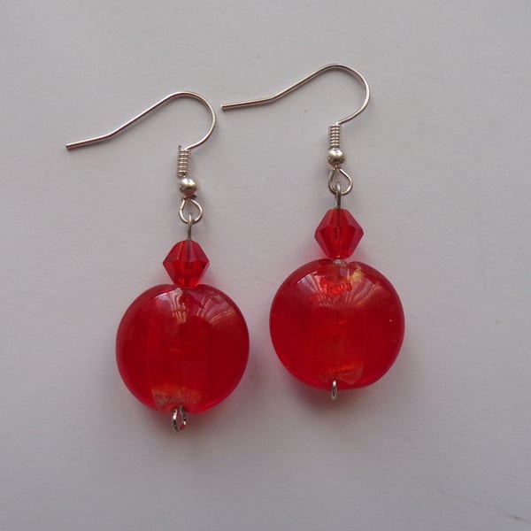 Red Earrings, red bead earrings, red beaded earrings