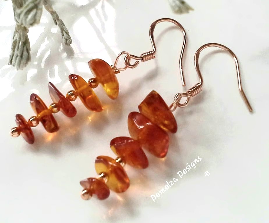 Baltic Amber Rose  Gold Vermeil Earrings