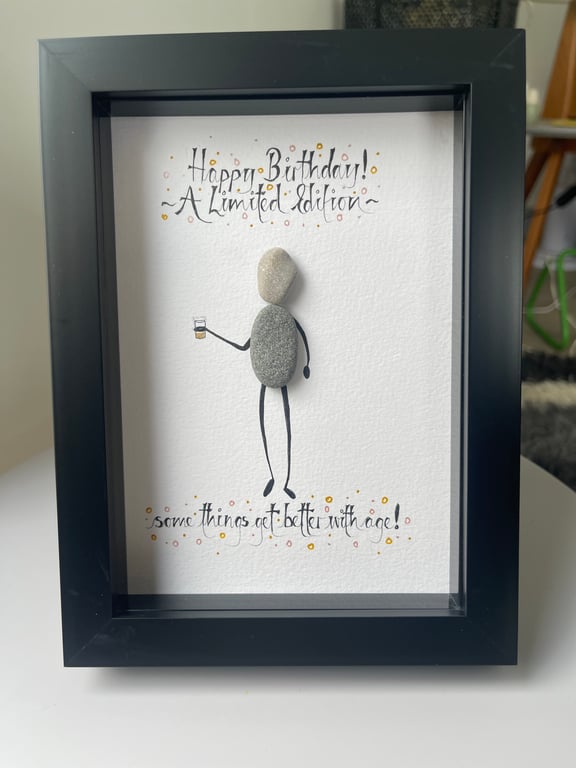 Birthday gift for him, funny personalised framed pebble picture