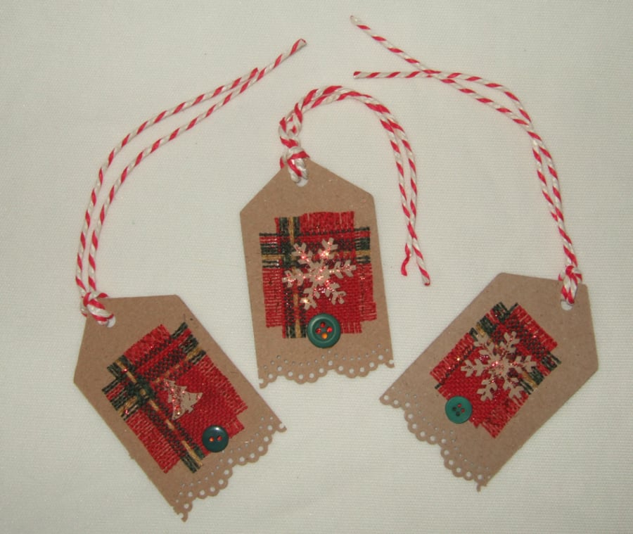 Christmas Tartan Gift Tags 3pk, Handmade Xmas Message Tags
