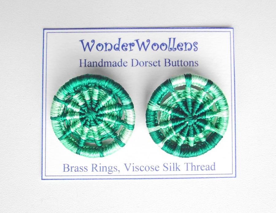 Dorset Buttons or Embellishments, Two x 3.3cm, Variegated Green Viscose Silk