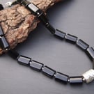 Black onyx and silver statement necklace
