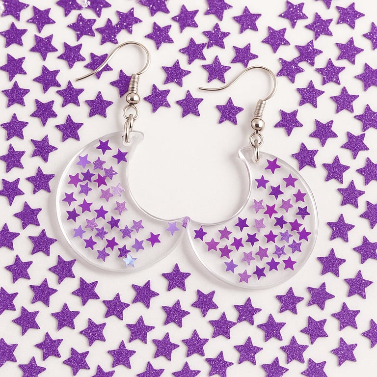 Purple Star Crescent Moon Resin Earrings – Celestial Witchy Dangle Jewellery