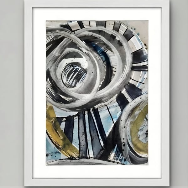 Scilly Wave - framed abstract watercolour and acrylic painting