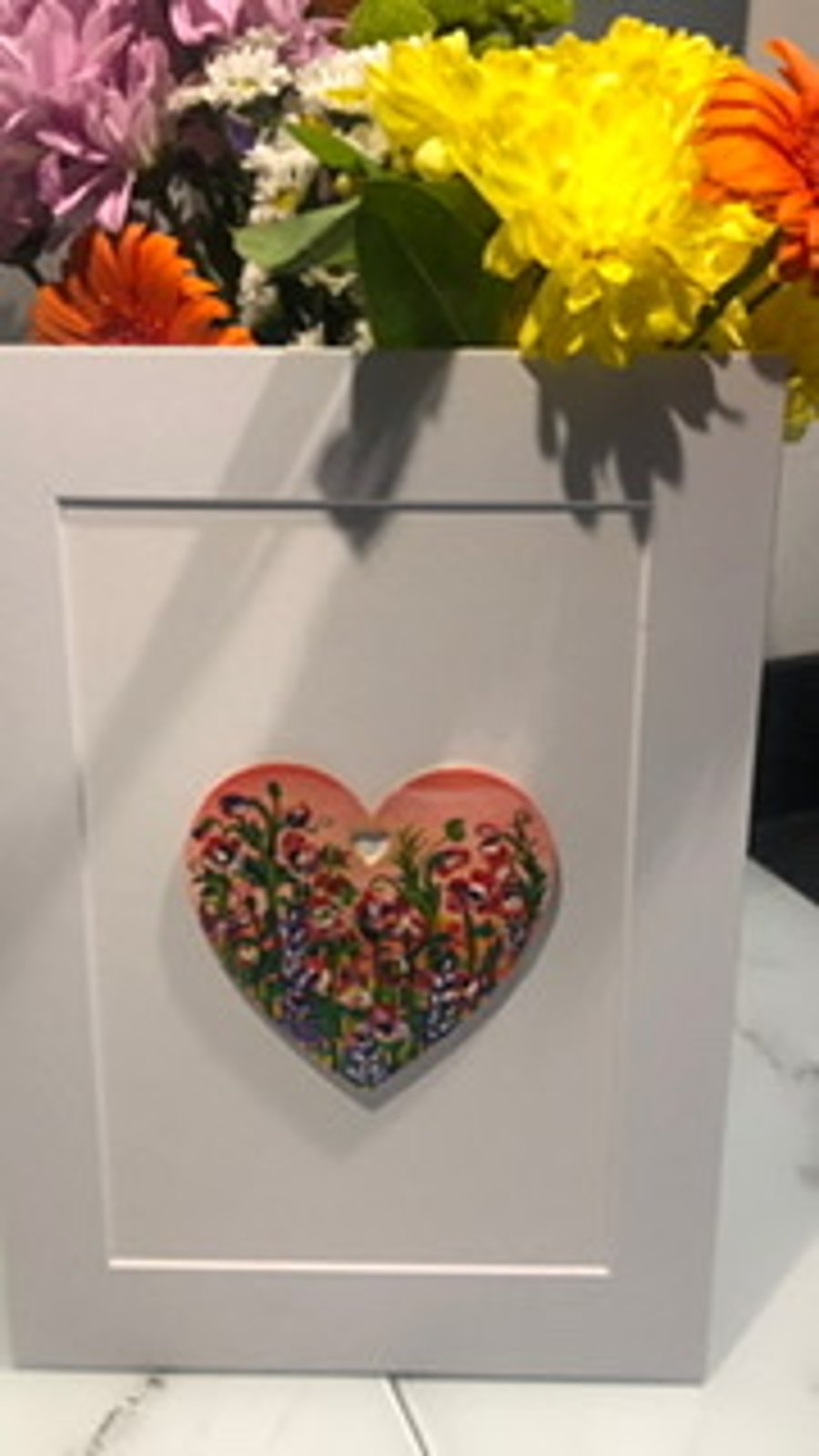 Heart wall art- poppies & lupins