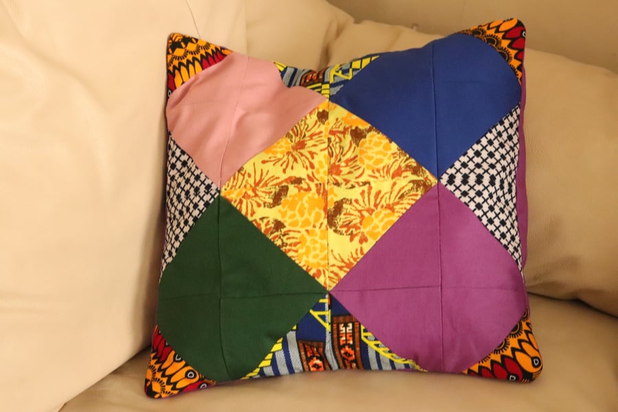 Multiprint African fabric cotton cushion covers, patchwork cushion covers