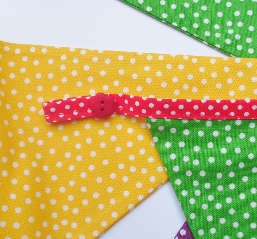 Bunting,fabric bunting,bright and spotty,nursery decoration,birthday bunting