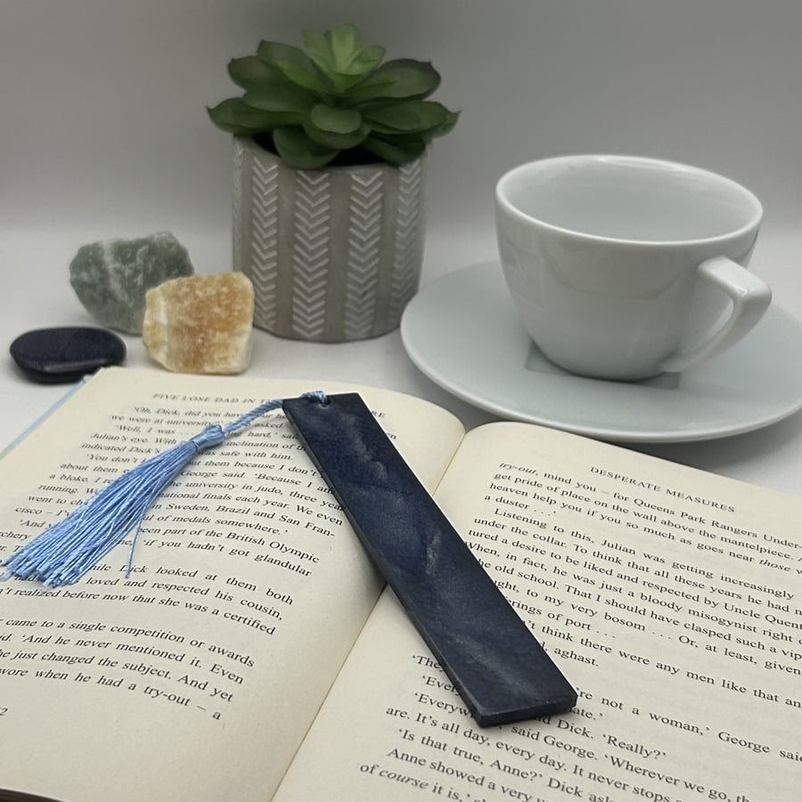 Resin Bookmark Page Marker in Dark Blue and Silver